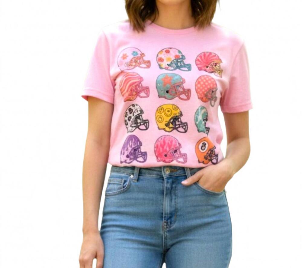 NEW ONE & ONLY retro-style football helmets short sleeve tee in pink